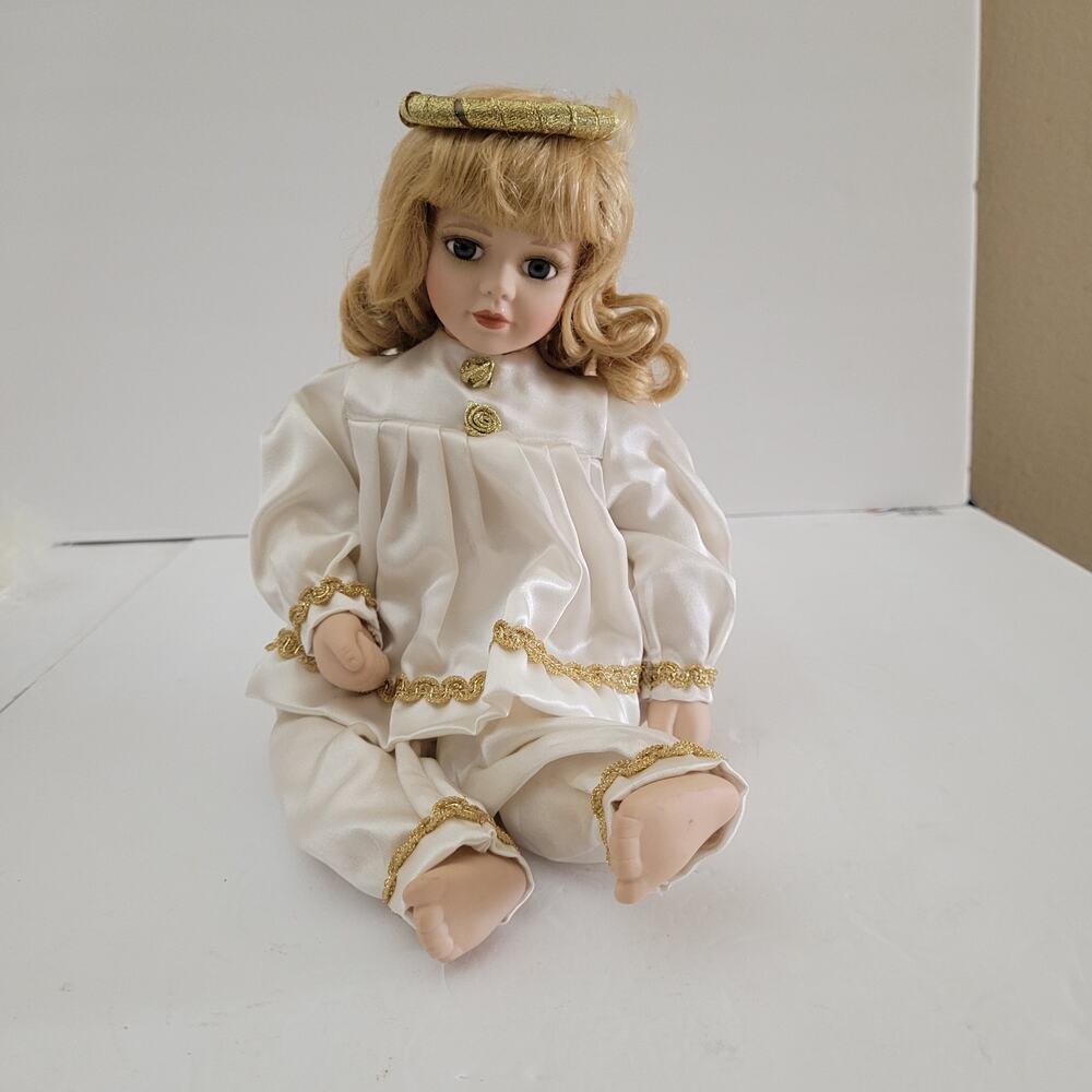 Collectible Porcelain Doll - Blonde Hair, Halo, 9 Inches
